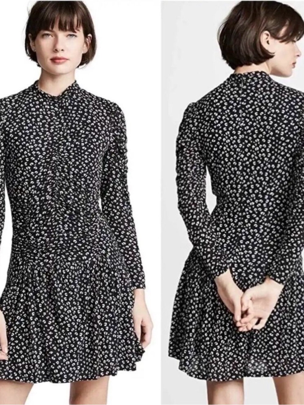 Women's Black Floral Long-Sleeve Fit & Flare Dress